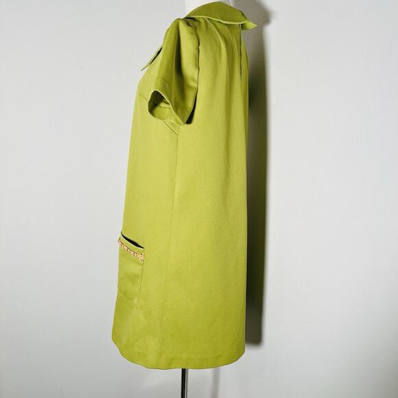 Vtg 60's MOD Go-Go Lime Green Poly Double Knit Dagger Collar Mini Dress Medium - Picture 10 of 16